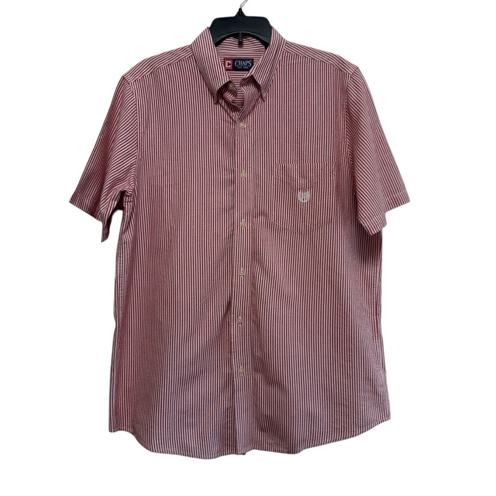 Chaps Men's Red Striped Button Down Shirt Short Sleeve